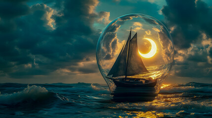 Dreamy Sailboat in a Surreal Ocean Scene