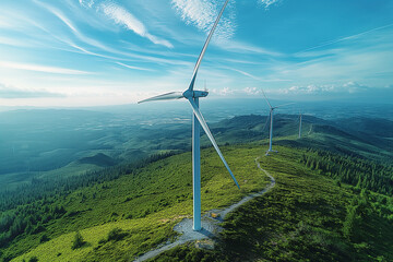 Wind turbine in the field. Wind farm. Green energy. Ecology concept. 