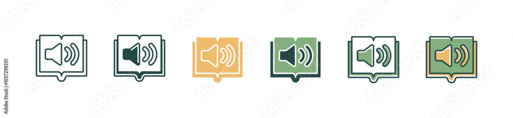 Poster open book with speaker icon set education online course listening book signs vector illustration for