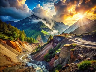 Fototapeta premium Massive Landslide in Mountain Region - Nature's Fury and Landscape Transformation