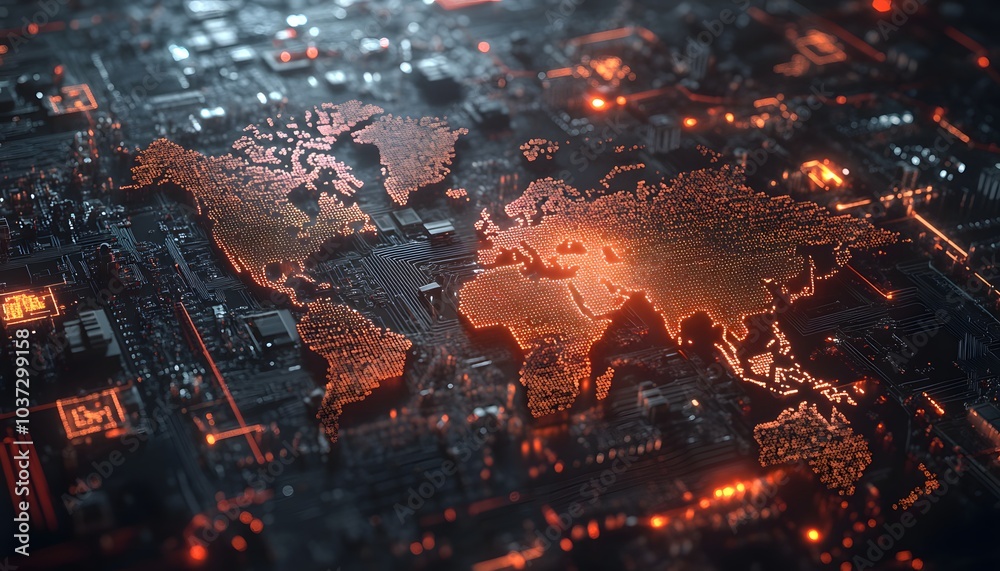 Aufkleber a digital representation of the world, illuminated with glowing connections, set against a tech-insp