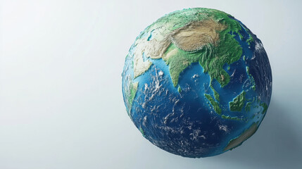 realistic 3D depiction of Earth showcasing detailed continents and oceans, emphasizing beauty of our planet. vibrant colors and textures highlight geographical features