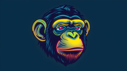 Chimpanzee neon avatar vector-style image of cyberpunk head. Generative AI