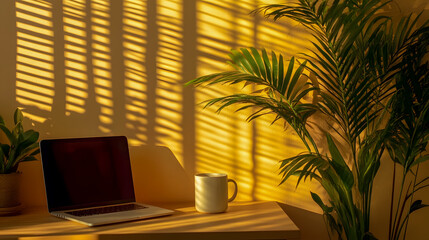 Serene Home Office with Natural Light and Greenery