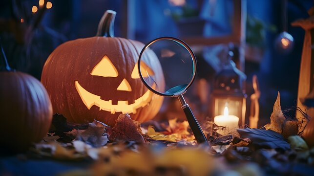 Halloween detective theme featuring magnifying glasses, mystery games, and spooky clues, inviting kids to solve the mystery during the party.