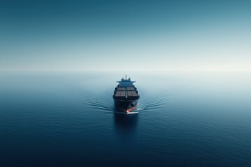 Obraz premium Large ship navigating calm waters under a clear blue sky.