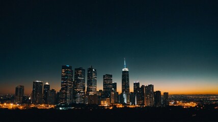 Obraz premium Stunning Cityscape at Night with Illuminated Skyscrapers and Urban Skyline