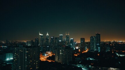 Obraz premium Stunning Cityscape at Night with Illuminated Skyscrapers and Urban Skyline