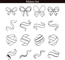 Outline Ribbon Bow Banner Decorative Design Set