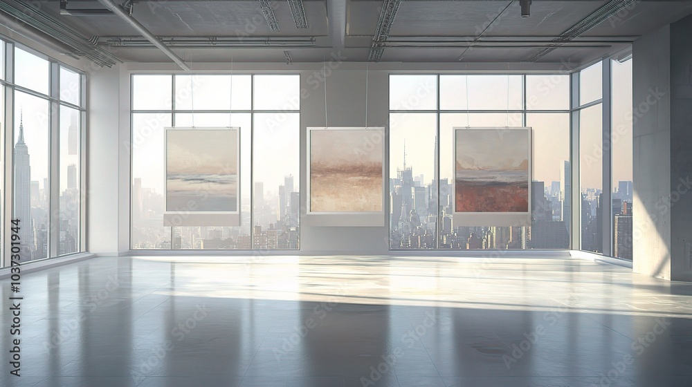 Poster Modern Art Gallery with City View