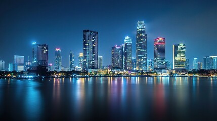 Fototapeta premium Nighttime Cityscape with Reflections and Lights