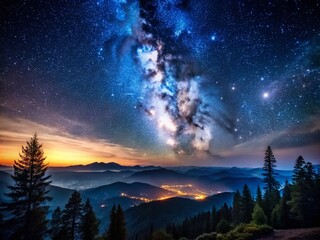 Naklejka premium Midnight Majesty: A Majestic Night Sky Adorned with a Myriad of Stars in Stunning Low Light Photography