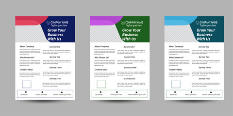 creative simple flyer template layout design with blue,green,purple and red color  