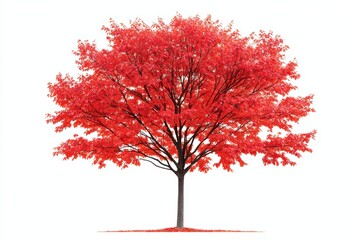 Vibrant red maple tree on a white isolated background, showcasing autumn colors and natural beauty.
