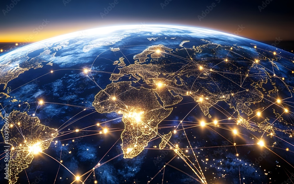 Aufkleber a stunning view of earth from space, showcasing illuminated cities and interconnected networks of li