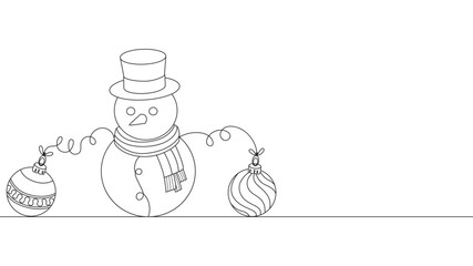 Christmas snowman line art style vector illustration
