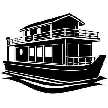 recommend clip art: House boat icon on sea vector illustration silhouette on white background