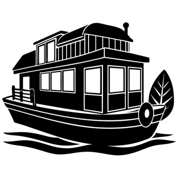 black houseboat floating on water clip art preview