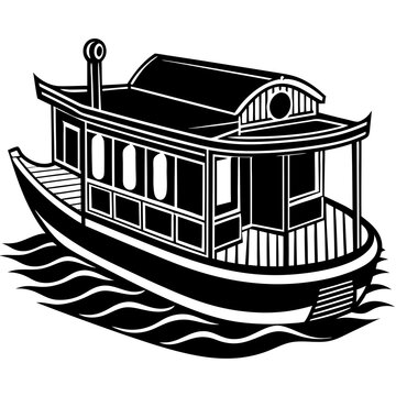 recommend clip art: House boat icon on sea vector illustration silhouette on white background