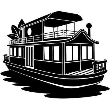 recommend clip art: House boat icon on sea vector illustration silhouette on white background