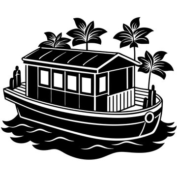 recommend clip art: House boat icon on sea vector illustration silhouette on white background
