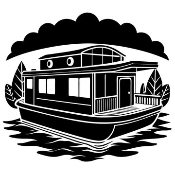 recommend clip art: House boat icon on sea vector illustration silhouette on white background