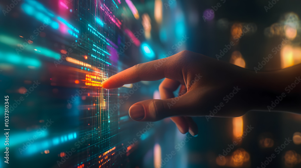 Poster digital interaction with futuristic data visualization