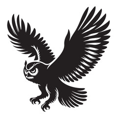 Owl in flight Silhouette vector  black color white background