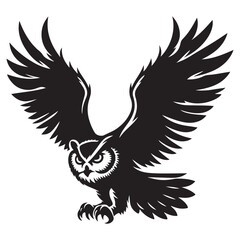 Owl in flight Silhouette vector  black color white background