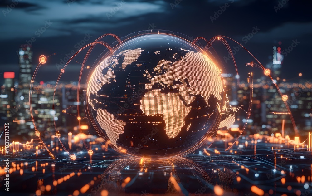 Aufkleber a glowing globe interconnected with digital lines, symbolizing global communication and connectivity