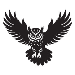 Owl in flight Silhouette vector  black color white background