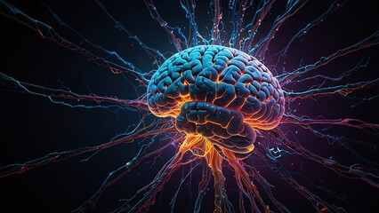 Fototapeta premium Free Photo Digital AI chip integral into abstract technology brain ai on dark blue background 