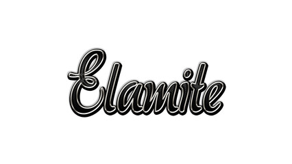 black metal 3d design of Empire name Elamite on white background.	