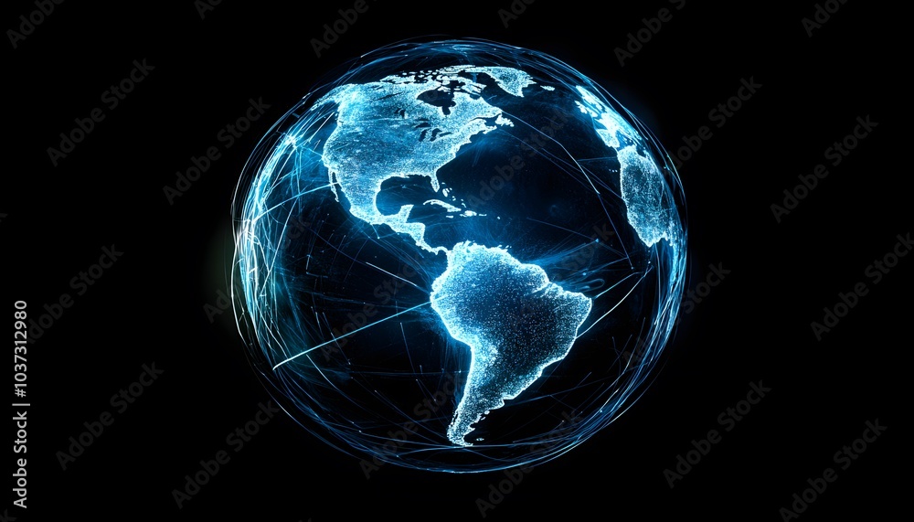 Aufkleber a digital representation of a glowing earth, showcasing illuminated continents and a network of conn