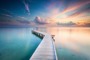 Minimalist Ocean Scene with White Dock for Serene Nature Photography