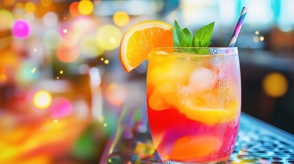 Refreshing Cocktail with Orange and Mint Garnish