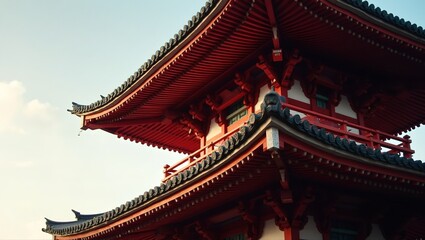 Obraz premium Intricate wooden Japanese pagoda against sky