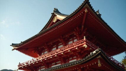Intricate wooden Japanese pagoda against sky