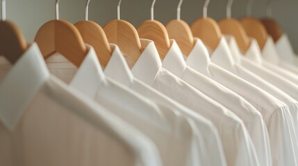 Obraz premium Neatly Arranged White Shirts on Hangers