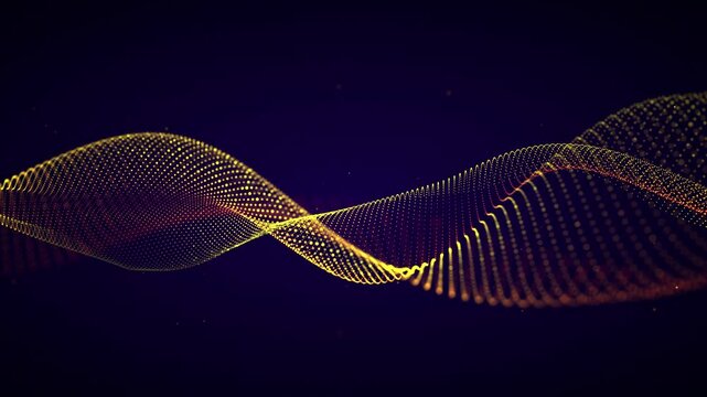 Yellow red wave on blue gradient background. Yellow wave of glowing particles. Abstract digital background. Looping animated video 4K, 60 fps.