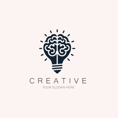 Simple logo element with brain and light bulb Logo Vector for inspiration