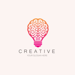 light bulb with brain logo emblem vector illustration