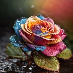 multicolored rose flower with dew