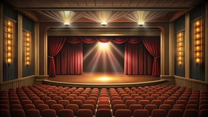Minimalist Theater Interior Design Before the Show - Elegant Atmosphere and Dramatic Lighting