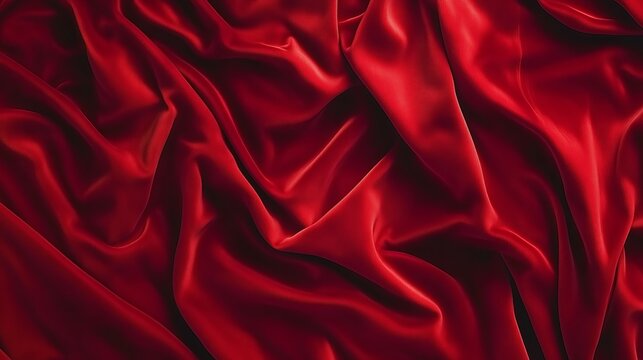 Un tessuto in velluto rosso dai toni intensi e avvolgenti, con pieghe morbide che creano un senso di lusso e opulenza, perfetto per design raffinati.