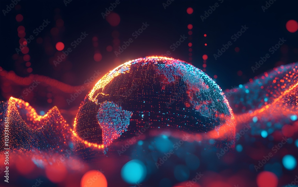 Leinwandbilder a vibrant, digital globe surrounded by glowing waves of light, representing interconnectedness and t