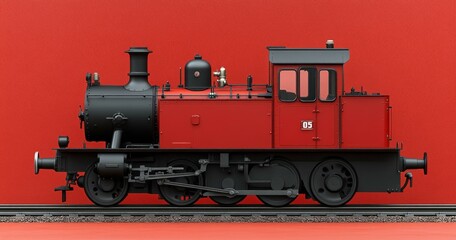 Fototapeta premium Classic Red Locomotive Train, Steam Engine Illustration