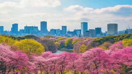 Obraz premium Cherry Blossoms and Cityscape