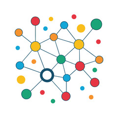 This abstract network design features colorful dots connected in a vibrant and geometric pattern, perfect for modern digital projects, tech designs, or creative backgrounds.