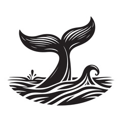  Whale tail in water silhouette vector  black color white background 